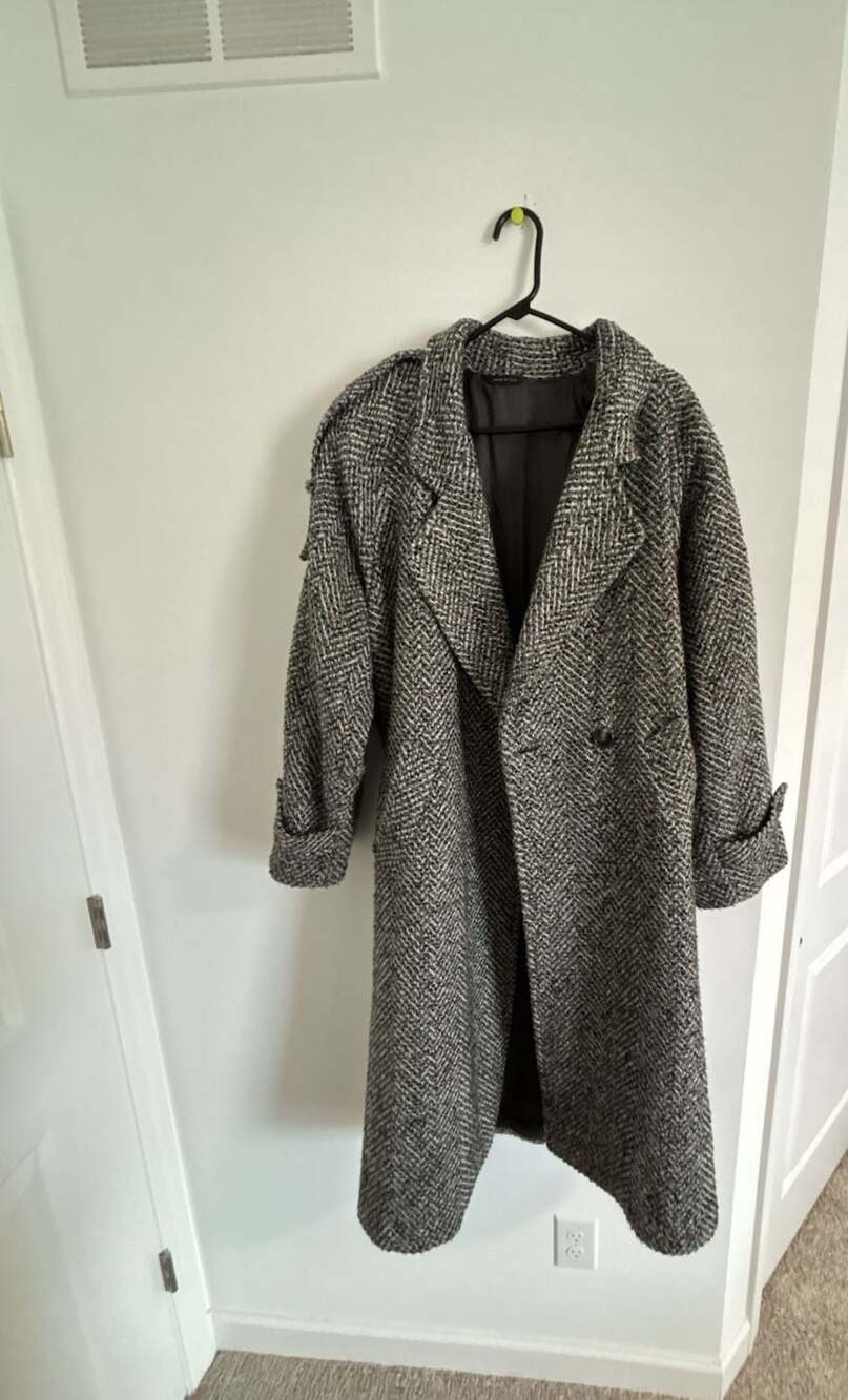American Male Black and White Herringbone Oversized Long Overcoat Medium